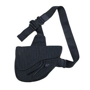Mens Saddle Bag Black Oblique Jacquard Crossbody Logo Print